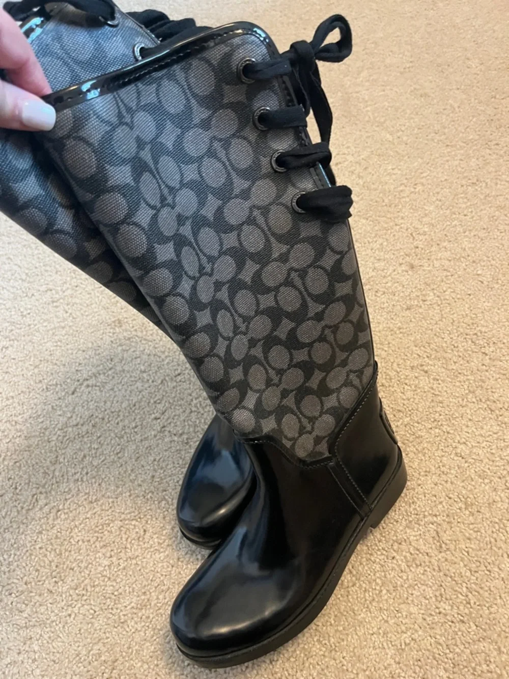 COACH Tristee Signature Lace Up Rain Boots Sz 7 – NWOT